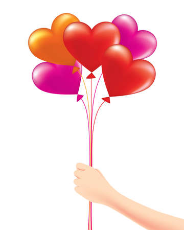 hand hold Heart-shaped balloons ,Vector Illustration isolated on white backgroundのイラスト素材