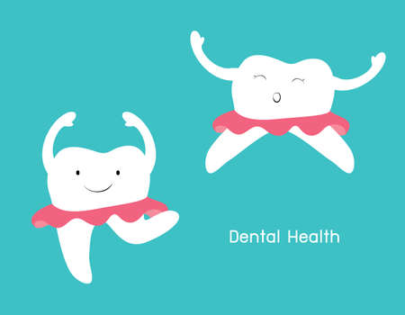 Cute tooth cartoon. tooth girl character vector illustration.のイラスト素材