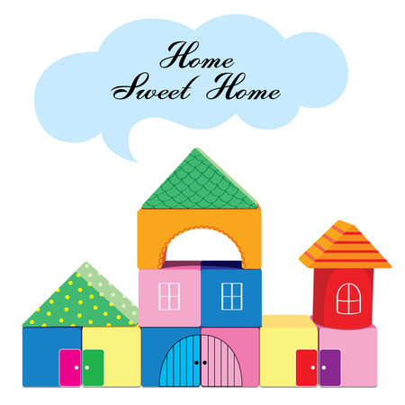 kids building blocks home sweet home.  vector illustration isolated on white backgroundのイラスト素材