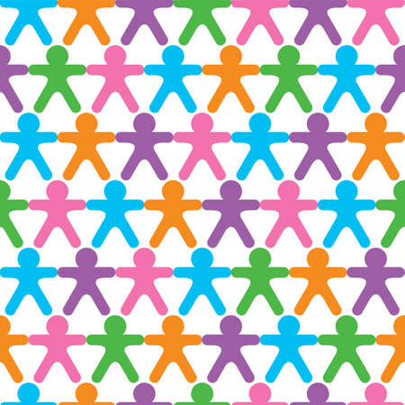 Vector seamless pattern with icons of people figure. Background with color silhouettes of persons. Illustration for print, webのイラスト素材