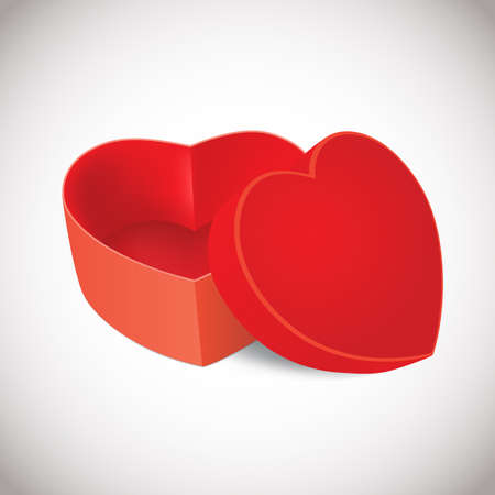 Blank red opened heart shape box isolated on gray background. For your valentines day, wedding or love presents design.のイラスト素材