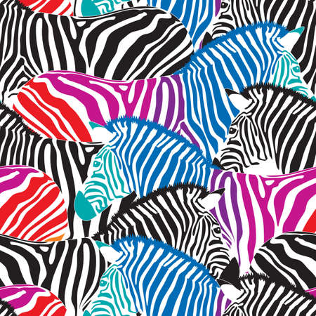 Black and colorful zebra seamless pattern. Savannah Animal ornament. Wild animal texture. Striped black and white. design trendy fabric texture,のイラスト素材