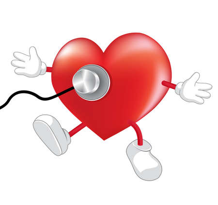 Stethoscope and heart shape mascot. Heart character health check up, illustration isolated on white background. Health concept.のイラスト素材