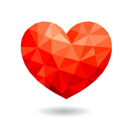 Abstract polygonal heart. Red origami heart isolated on white background with shadow.  Low-poly colorful style.のイラスト素材