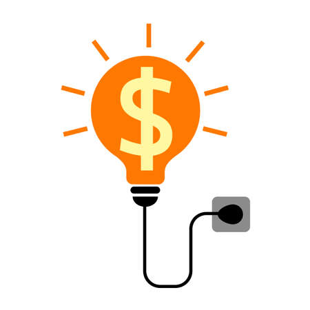 Light bulb with dollar symbol. Illustration of a money symbol  inside a bulb with a plug. Idea lamp with electric plug backgroundのイラスト素材