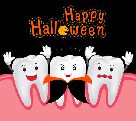 Happy Halloween of teeth and dracula. Funny Cute cartoon character.  illustrationのイラスト素材