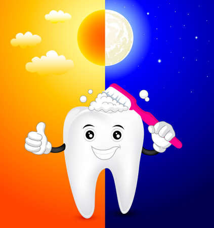 cute cartoon tooth brush day and night, great for health dental care concept. Illustrationのイラスト素材