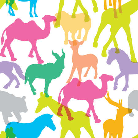 Colorful of silhouette animals, seamless pattern illustrationのイラスト素材