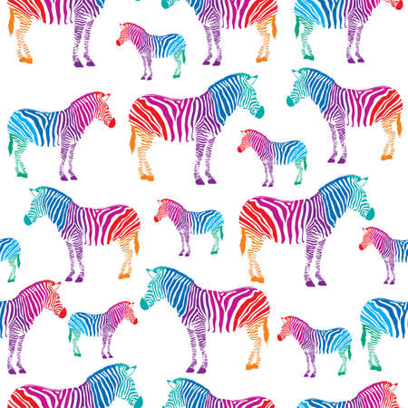 Colorful zebra seamless background. isolated on white background.のイラスト素材
