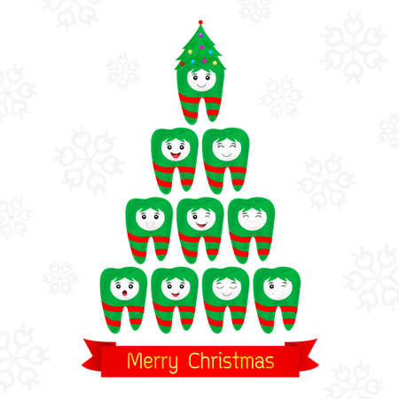 Christmas teeth fancy. Dental Christmas card. illustration isolated on white background.のイラスト素材