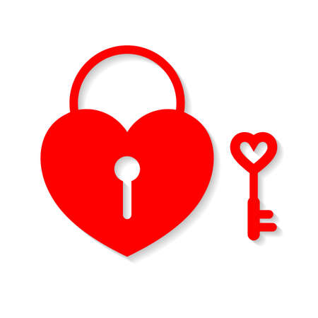 Heart lock and key. Flat design, illustration isolated on white background.のイラスト素材
