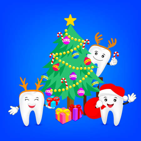 Merry christmas with happy tooth. Great for health dental care concept. Illustration.のイラスト素材