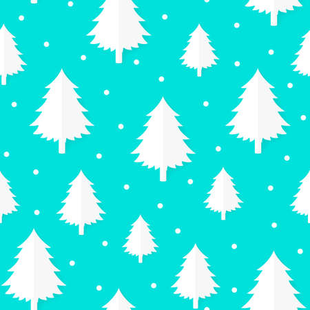 White Christmas trees seamless pattern. Flat style illustration isolated on green background.のイラスト素材