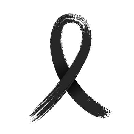 drawn black AIDS ribbon on white background. Brush typography for poster or t-shirt. illustration.のイラスト素材