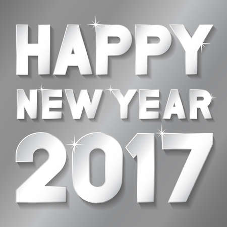 Happy New Year 2017 on silver background. typography illustration. Paper white design with shadows.のイラスト素材
