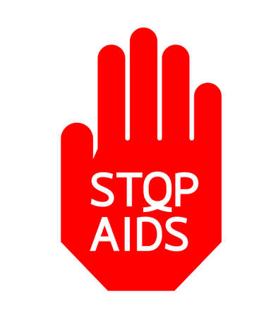 Stop AIDS logo design in red hand. Vector Illustration isolated on white background.のイラスト素材