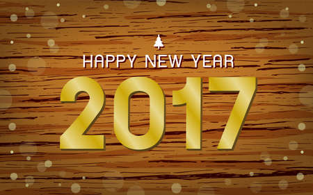 Golden text 2017 on Wood texture background. Happy new year, illustration.