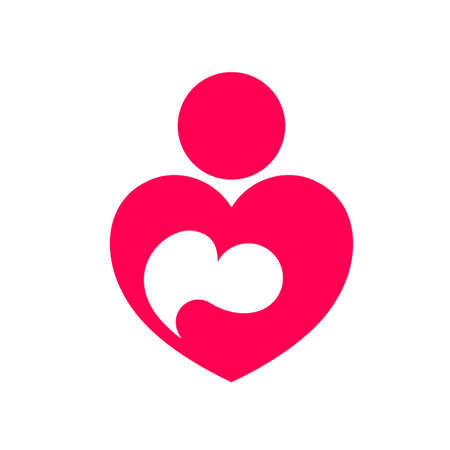 Mother love abstract icon. baby in heart shape logo design. Vector illustration isolated on white background.のイラスト素材