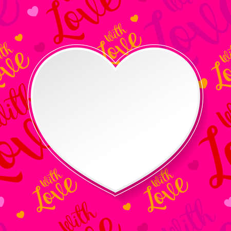 White heart and with love text on pink background. graphic design, illustration.のイラスト素材