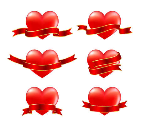 Heart with ribbon set. Illustration isolated on white background.のイラスト素材
