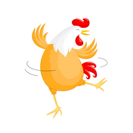 Happy chicken dancing. Rooster year character design, illustration isolated on white background.のイラスト素材