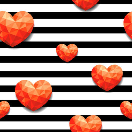 Abstract polygonal heart with black lines, seamless pattern. Happy vanlentine's day. Illustration isolated on white background.のイラスト素材