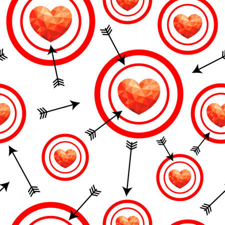 Abstract polygonal heart with black arrows, seamless pattern. Happy valentine's day. Illustration isolated on white background.のイラスト素材
