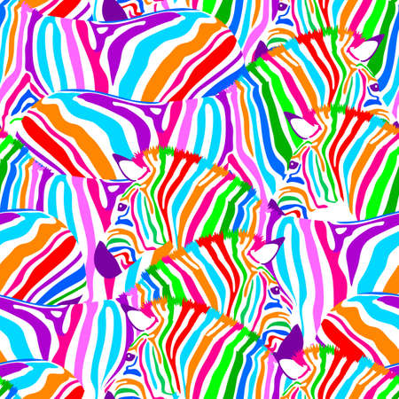 Colorful zebra seamless pattern. Wild animal design trendy fabric texture, illustration.のイラスト素材
