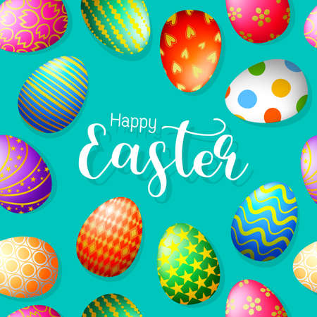 Happy Easter with variety of Easter eggs. Seamless pattern, illustration. Great for your design of poster, greeting card and banner.のイラスト素材