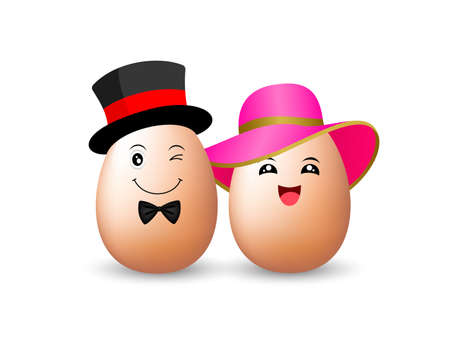 Funny egg characters. Happy Easter day.  male and female,  Illustration.のイラスト素材