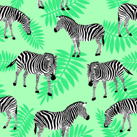 Zebra on nature green background. Seamless pattern. Wild animal texture. design trendy fabric texture,  illustration.のイラスト素材