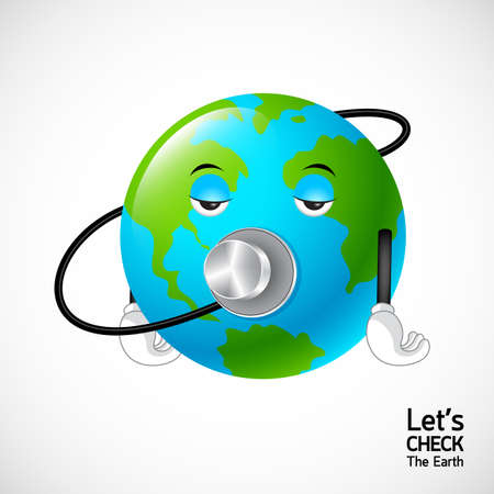 Globe character with stethoscope. Check up the health of the planet earth concept,  Illustration.のイラスト素材