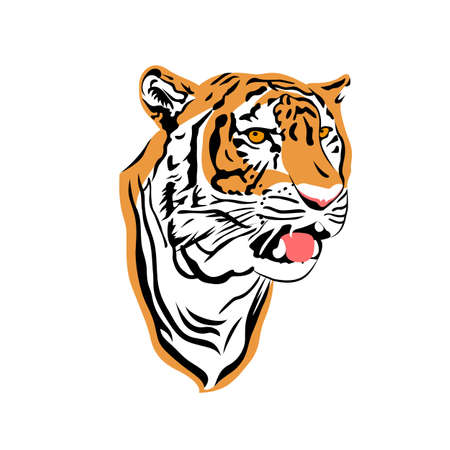 Tiger head in side view. Vector illustration isolated on white background.のイラスト素材