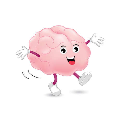 Cute cartoon brain character. Happy and bright concept, vector illustration isolated on white background.のイラスト素材