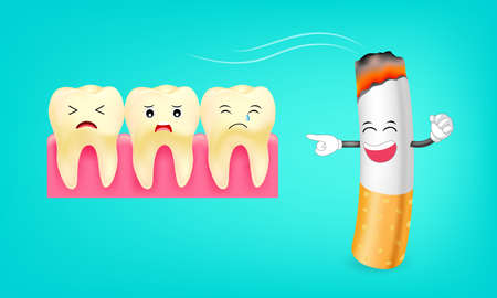 Smoking effect on tooth. Problem from cigarette. illustration of sad tooth. Dental care concept.のイラスト素材