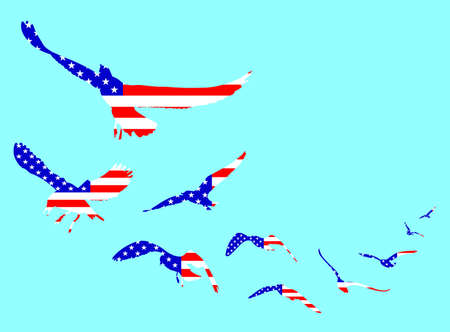 American flag on bird shape. Happy independence day concept. Illustration isolated on blue background.のイラスト素材