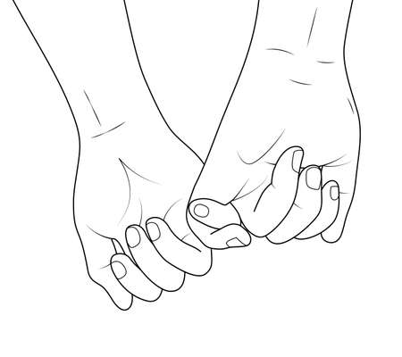 Holding hands outline. vector illustration doodles hand drawn, female and male person holding hands. concept of supporting, you and me together.のイラスト素材