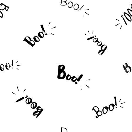 Halloween seamless pattern with boo text. Vector illustration isolated on white background. Halloween decoration designs. Trick or treat concept.のイラスト素材