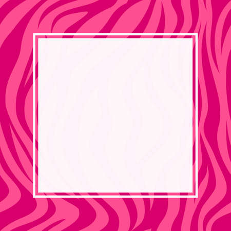 Zebra print  border design. Animal skin texture. Pink color seamless pattern with square frame, space for your text. illustation. Separated layer between graphic and background.のイラスト素材