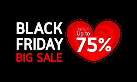 Black Friday big sale text with heart shape. Icon design for banner, advertising, vector illustration isolated on black background.のイラスト素材