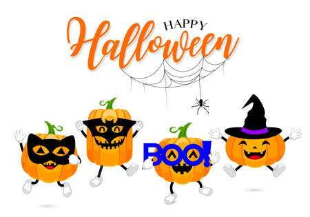 Set of cute cartoon pumpkins character design.のイラスト素材