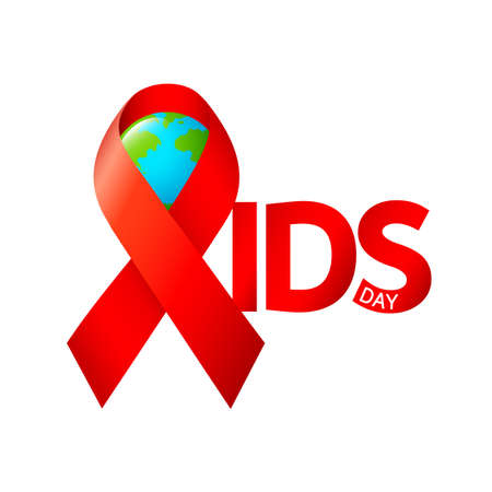 World AIDS Day. Red ribbon with globe.  Aids Awareness icon design for poster, banner, t-shirt. illustration isolated on white background.のイラスト素材