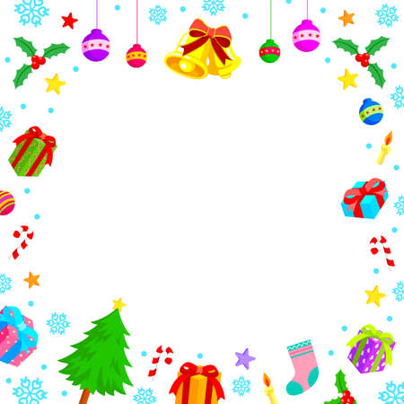 Frame with Christmas elements isolated on white background.のイラスト素材