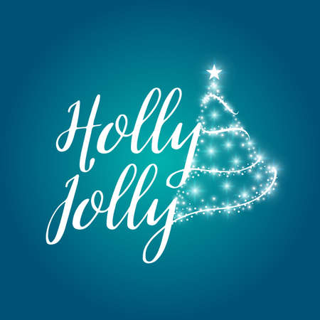 Holly Jolly Christmas icon design. Lettering design with Christmas tree. illustration for your graphic design.のイラスト素材