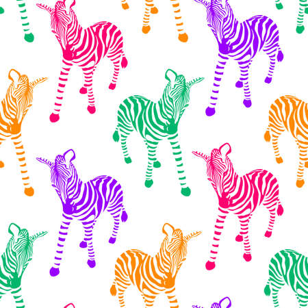 Colorful zebra seamless pattern. Wild animal texture. design trendy fabric texture, illustration.のイラスト素材