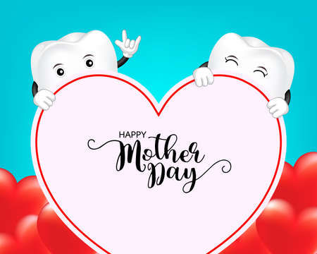 Happy Mother's day banner template with red heart designのイラスト素材