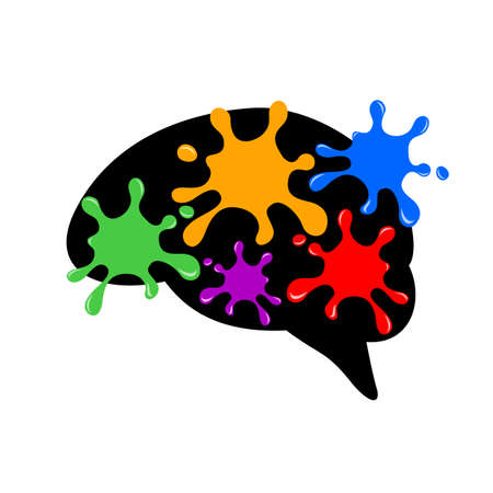 Colorful splash in human brain shape. Creative idea symbol. Icon design, illustration isolated on...