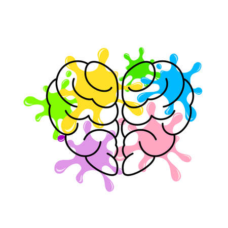 Brain in heart shape with colorful splash. Creative mind concept. Vector illustration isolated on white background.のイラスト素材