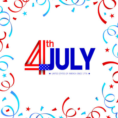 Happy USA Independence Day 4 th of July. Greeting card and poster Design. Illustration isolated on white background.のイラスト素材