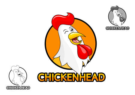 Happy rooster smiling. Cartoon chicken head, icon design. Vector illustration isolated on white background.のイラスト素材